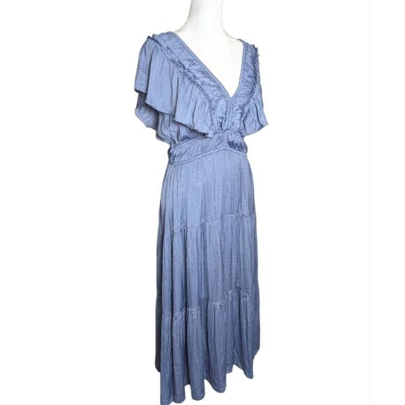 Joie Blue flutter Ruffle Pleated Crinkle Sundress Midi Dress Womens M - Picture 3 of 7